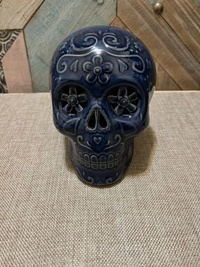 Decorative Ceramic Skull Accent - Navy Blue